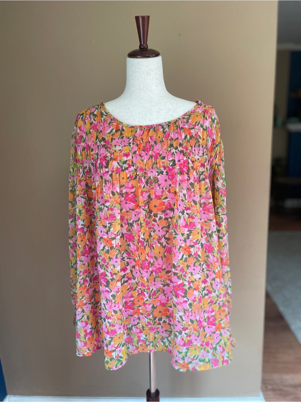 Terra & Sky Womens Floral Puff Sleeve Peasant Blouse Top Size 4X 28W Flowy - Picture 2 of 9